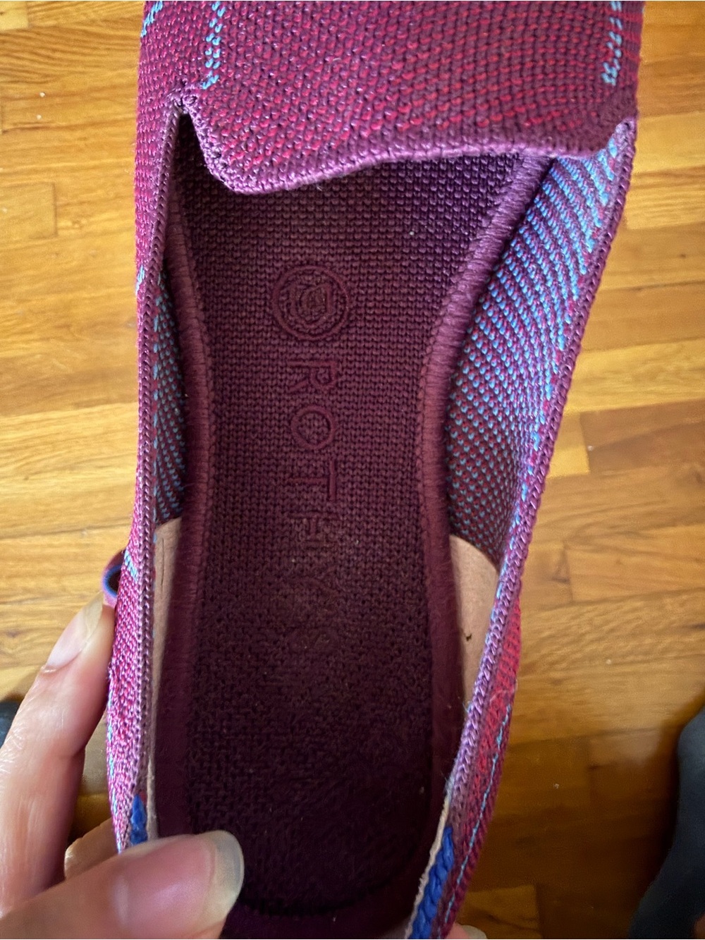 Rothy’s the plaid slip on loafer retired burgundy grid color way - Picture 6 of 8